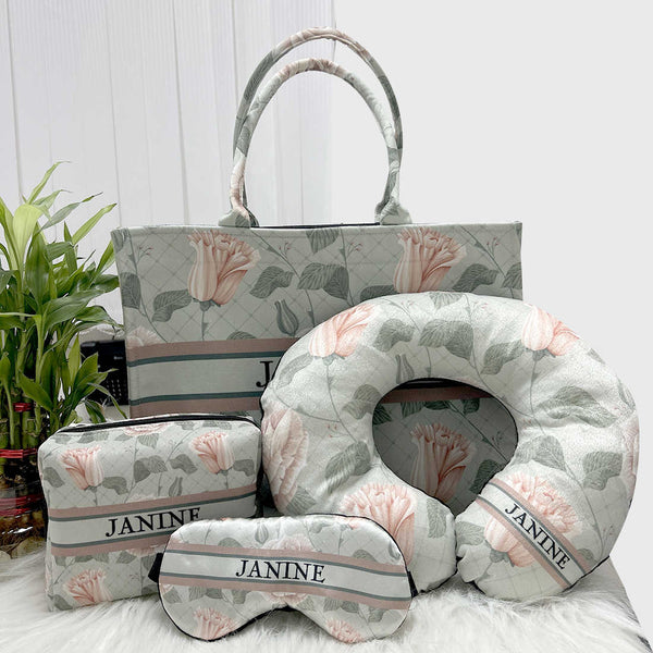 Green Flower Printed Personalised Combo Gift Set - Uncommongifts.in